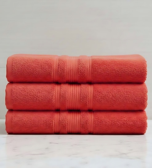 Red Soft Cotton 500 GSM Solid Bath Towel Pack Of 3