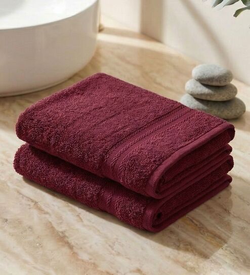 Red 100% Cotton 380 Gsm Hand Towel 2 Pc