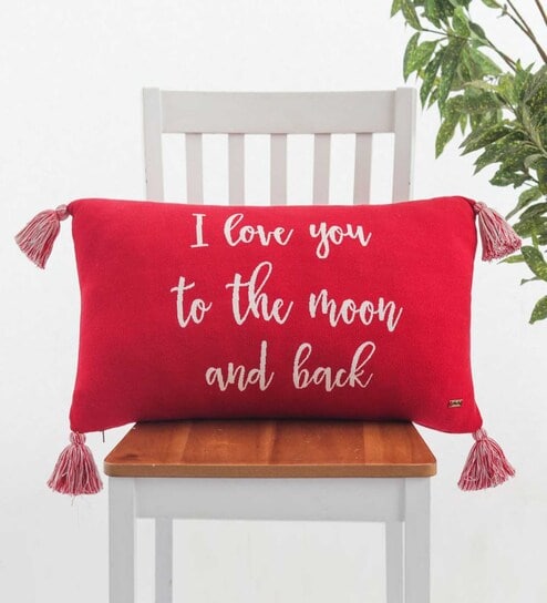 Red Quoted Cotton 24 x 16 Inches Cushion Cover by Pluchi