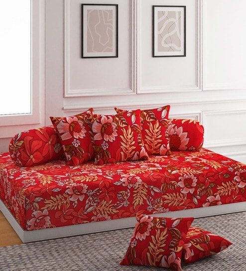 Red 120 GSM Raising 8 Piece Diwan Set