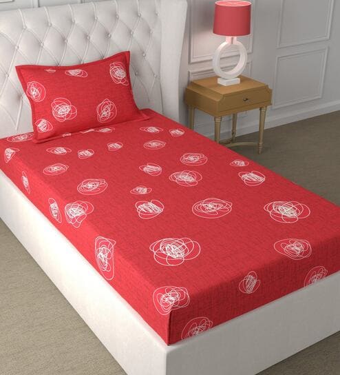 Red Abstract 180 TC Microfiber Single Bedsheet With 1 Pillow Cover