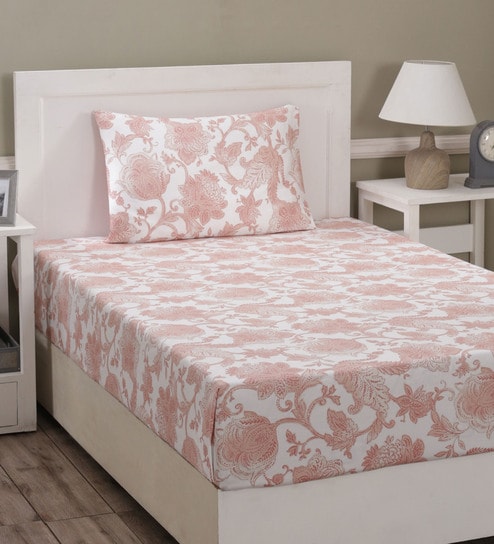 Red Abstract 210 TC 100% Cotton Single Bed Sheet With 1 Pillow Cover Art Nouveau Collection