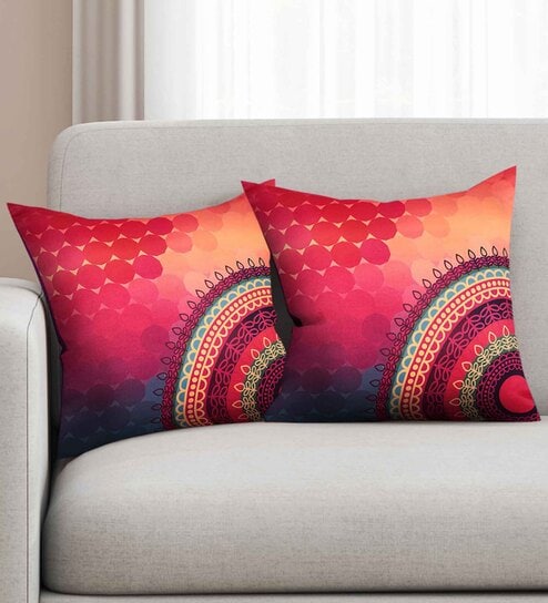 Red Abstract Premium 16 x 16 Inches Cushion Cover (Set of 2) by SEJ by Nisha Gupta