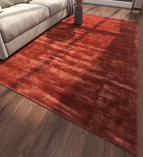 Red Abstract Viscose 5 ft X 8 ft Hand Tufted Rectangle Carpet