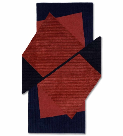 Red Abstract Wool and Cotton 5 ft x 8 ft Hand tufted Carpet