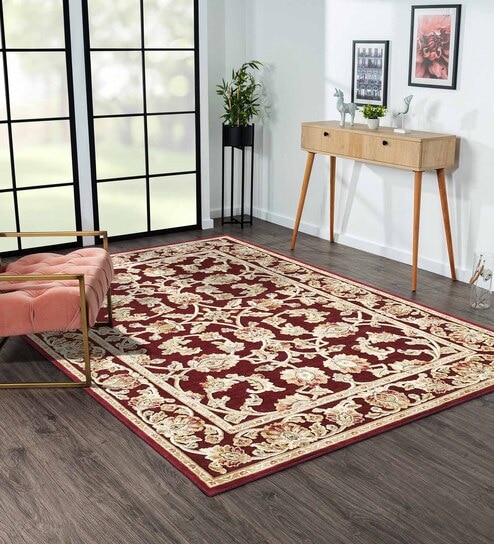 Red and Beige Persian 4x6 Feet Machine Made Carpet