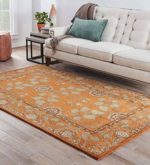 Orange Wool Floral 5 x 8 Feet Hand Tufted Carpet