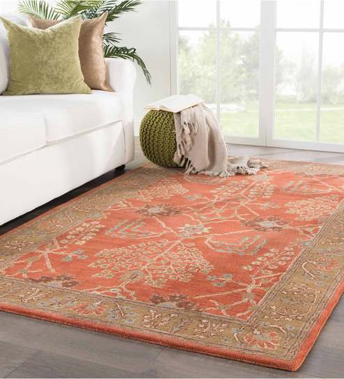 Red Persian Wool 5 ft x 7 ft Hand Tufted Carpet by Jaipur Rugs