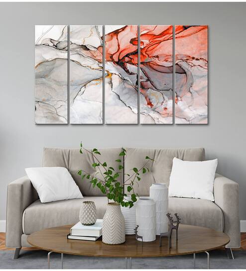Red And White Abstract Modern Multi Frame Painting Art Panels