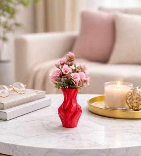 Pink Artificial Plants with Red Pot