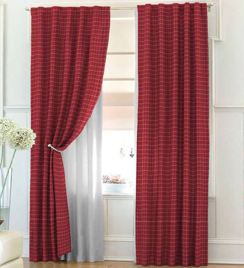 Buy Red Blackout Cotton 7 Feet Rod Pocket Door Curtain By Solaj