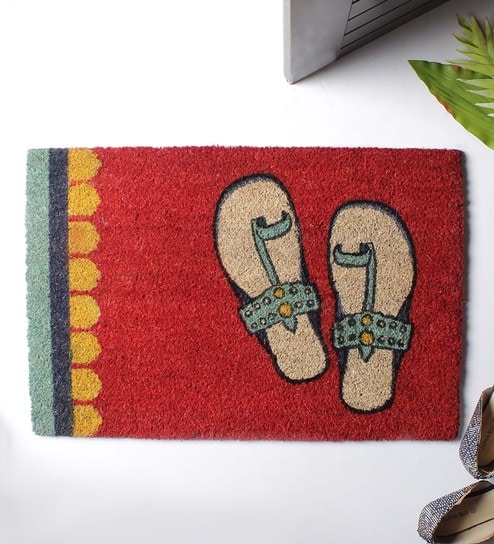 Buy Red Coir Funky Slippers Doormat By India Circus By Krsnaa