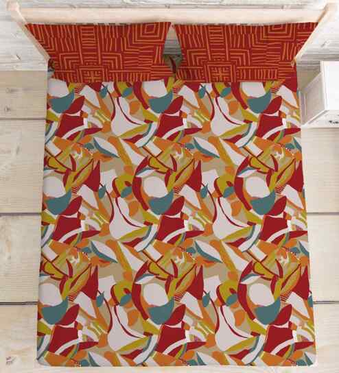 Red Cotton 1 Double Queen Bedsheet with 2 Pillow Covers
