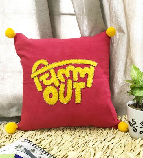 Buy Slogan Pattern Cotton Red Cushion Cover 18 X 18 Inches By