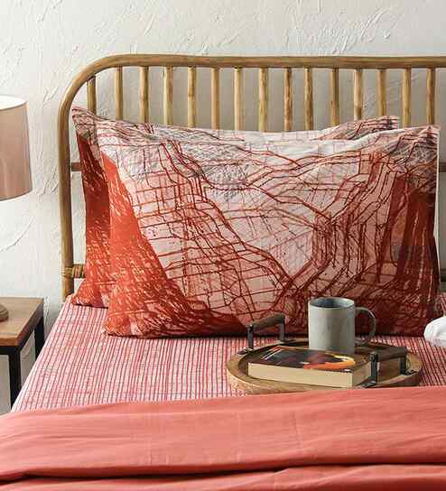 Red Cotton Abstract 28x18 inches Pillow Cover Set of 2