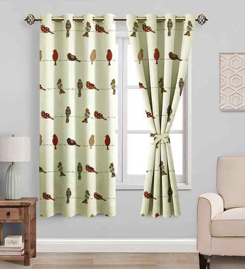 Red Cotton Animal 5ft Semisheer Eyelet Window Curtain (2 Pc)