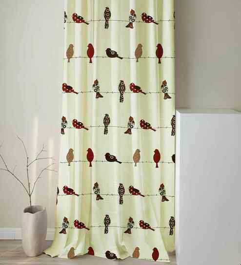 Red Cotton Animal 7ft Semisheer Eyelet Door Curtain (1 Pc)