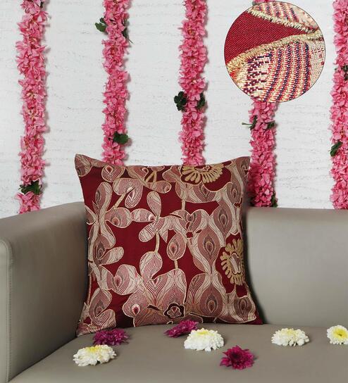 Red Cotton Blend Traditional 16x16 inches Cushion Covers (1pc)