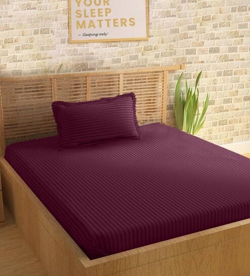 Red Cotton 210TC Striped Single Bedsheet with 1 Pillow Cover