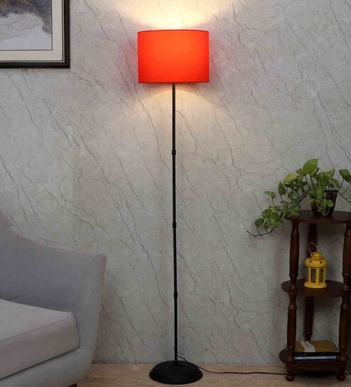 Red Cotton Shade Club Floor Lamp Iron Base