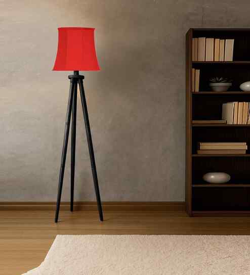 Red Cotton Soft Back Table Lamp With Wooden Base