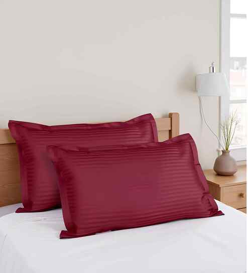 Red Cotton Solid 28x18 inches Pillow Cover Set of 2