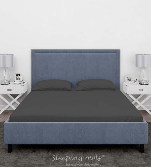 Grey Cotton Solid Finest 300TC Plain Super King Bedsheet with 2 Pillow Covers