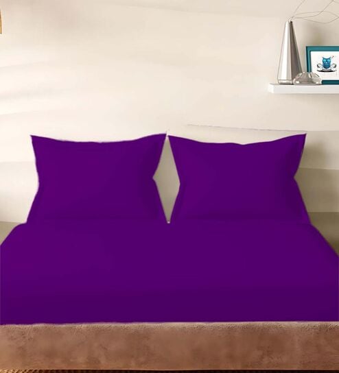 Purple Cotton Solid 210TC Plain Super King Bedsheet with 2 Pillow Covers