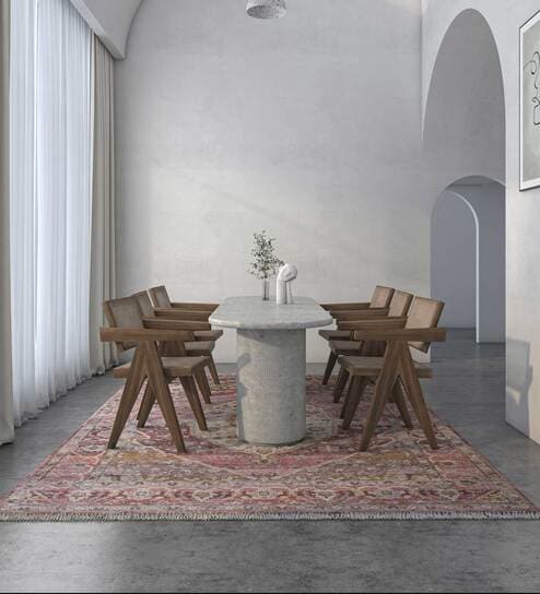 Red Distressed Wool 6 ft x 9 ft Hand Knotted Carpet