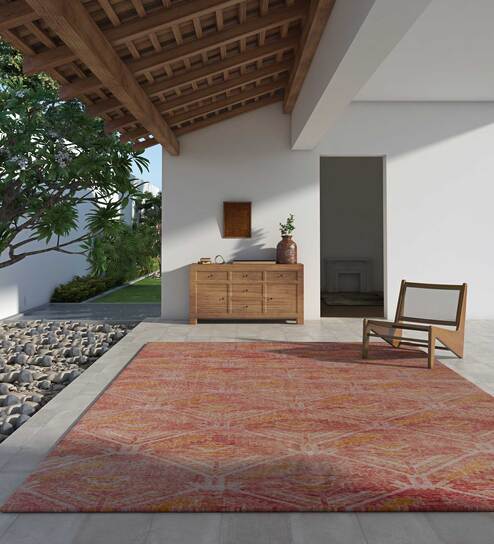 Red Distressed Wool 8 ft x 10 ft Hand Knotted Carpet