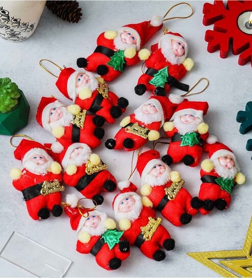 Red Fabric & Plastic Christmas Tree Hanging Ornaments