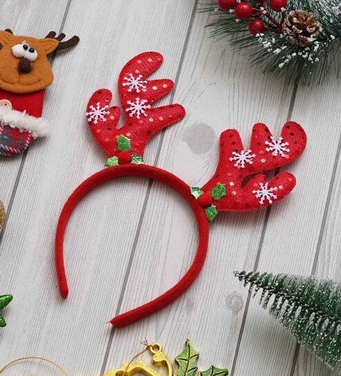 Red Fabric Christmas Reindeer Antlers Headband