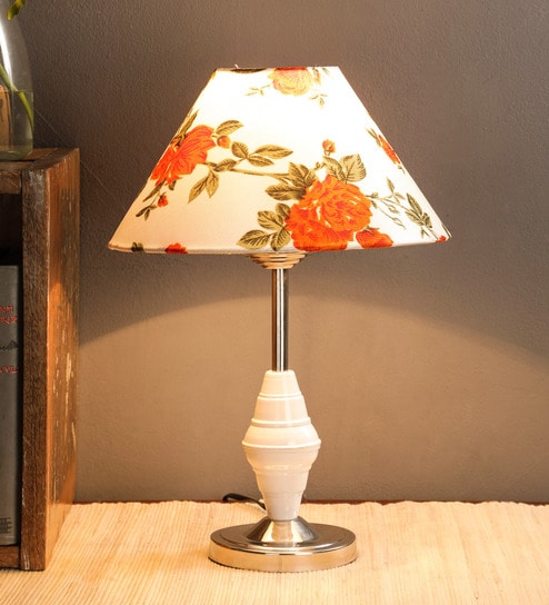 Red Fabric Designer Table Lamp By Foziq