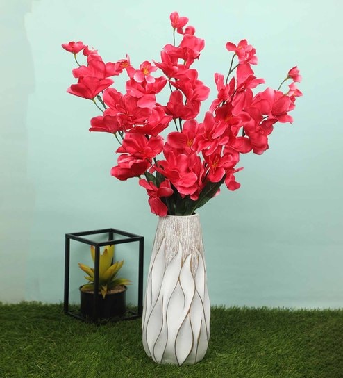 Red Fabric Orchid Artificial Flower Pack of 5