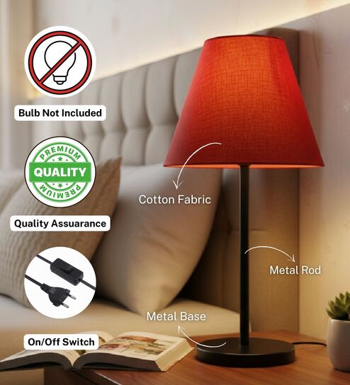 btr crafts Red Fabric Shade Table Lamp, Modern Bedside & Desk Lamp with Metal Base for Bedroom, Living Room & Home Decor-picture-44