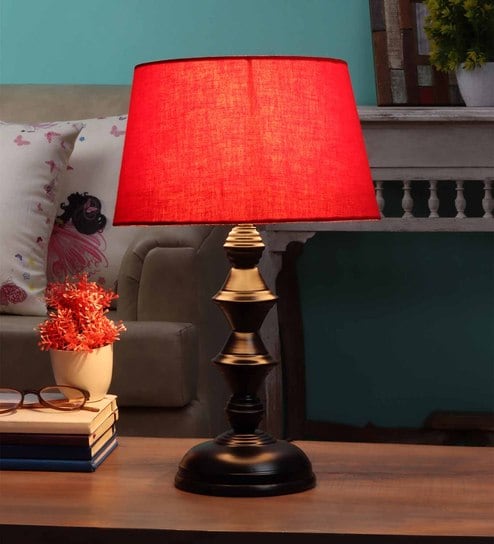 Red Fabric Shade Table Lamp with Black Base by BrightDaisy