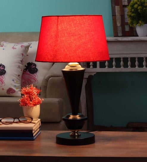 Red Fabric Shade Table Lamp with Black Base by BrightDaisy