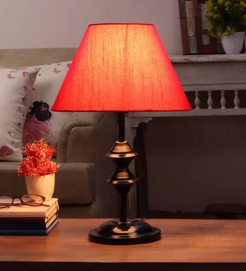 Red Fabric Shade Table Lamp with Black Base by BrightDaisy