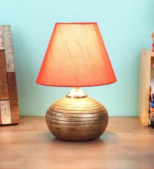 Verona Red Fabric Shade Night Lamp With Teracotta Base
