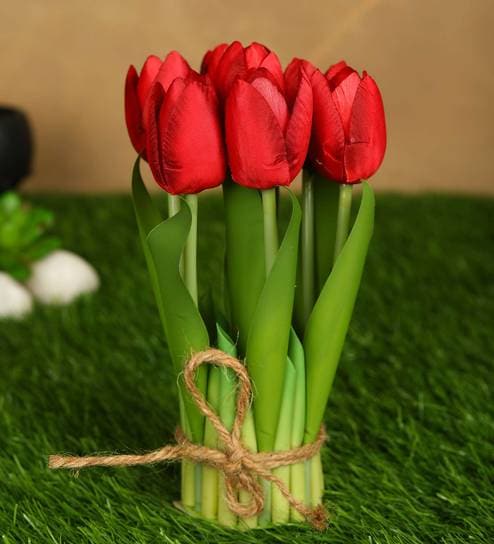 Red Fabric Stunning Tulip Artificial Flowers