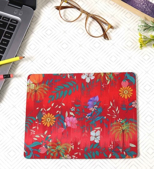 Red Floral Printed Rectangle Mousepad