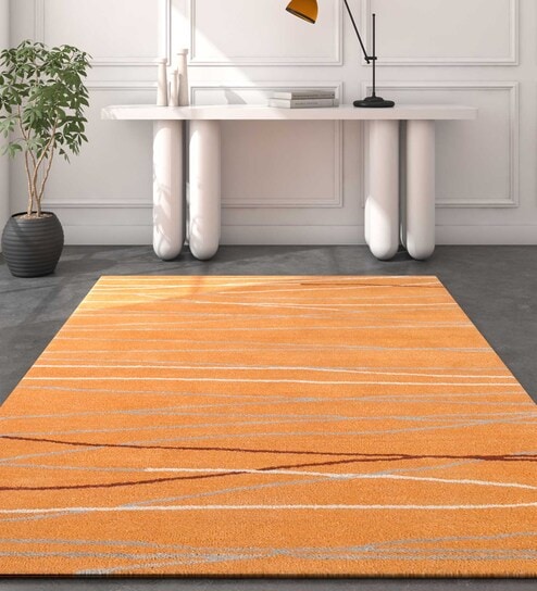 Orange Floral Wool 3 ft X 5 ft Hand Tufted Carpet by Jaipur Rugs