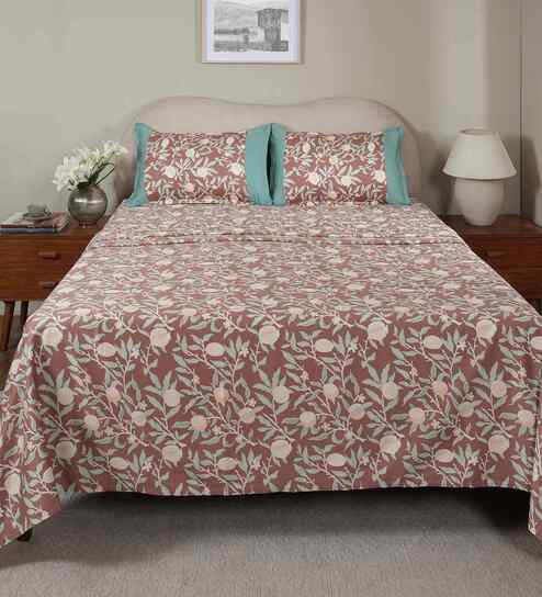 Red Fruit Print 200 TC Cotton Double Bed Sheet with 2 Pillow Covers Sensory Bloom Collection
