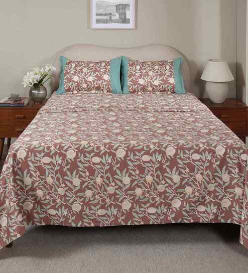 Red Fruit Print 200 TC Cotton King Size Bed Sheet with 2 Pillow Covers Sensory Bloom Collection