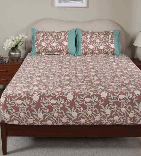 Red Fruit Print 200 TC Cotton Single Bed Fitted Sheet with 1 Pillow Cover Sensory Bloom Collection