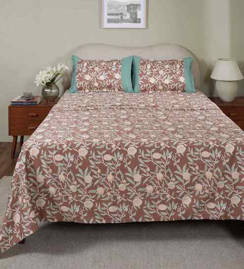 Red Fruit Print 200 TC Cotton Single Bed Sheet with 1 Pillow Cover Sensory Bloom Collection