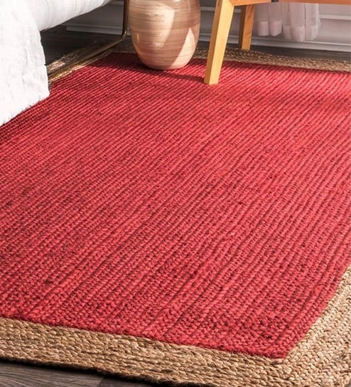 Red Geometric Jute 5 ft x 7 ft Hand Woven Carpet