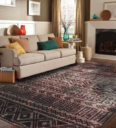 Red Geometrical Polypropylene 3 ft x 5 ft Machine Made Carpet