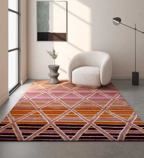 Red Geometrical Wool 3 ft X 5 ft Hand Tufted Carpet by Jaipur Rugs