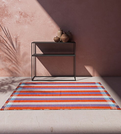 Red Geometrical Wool 5 ft X 8 ft Rectangle Flat Weaves